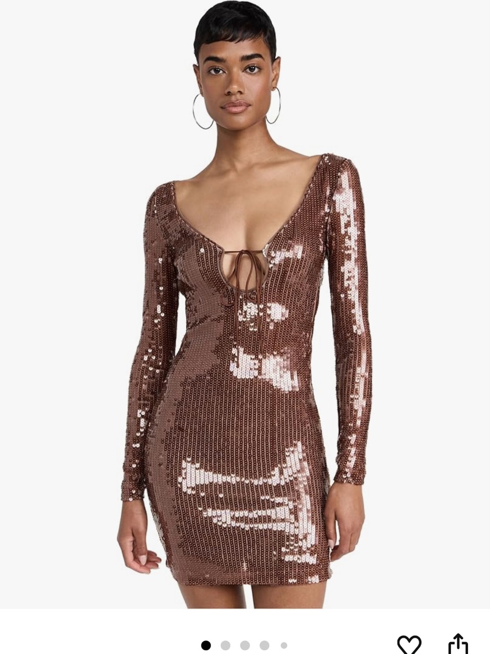 Bardot Brown Sequin Long-Sleeve Tie-Front Mini Dress